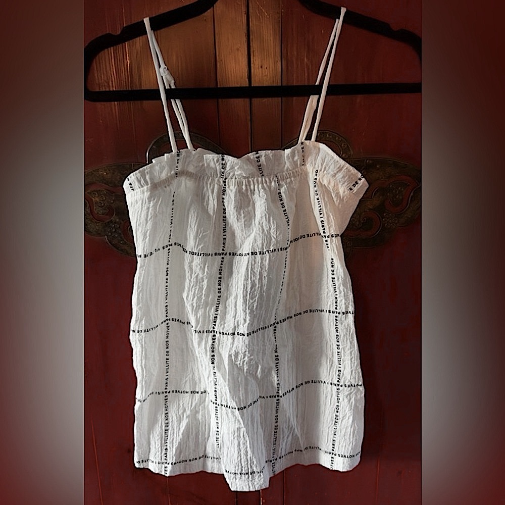 Baloot Blouse Sleeveless Spaghetti Strap French Writing NEW With Tags